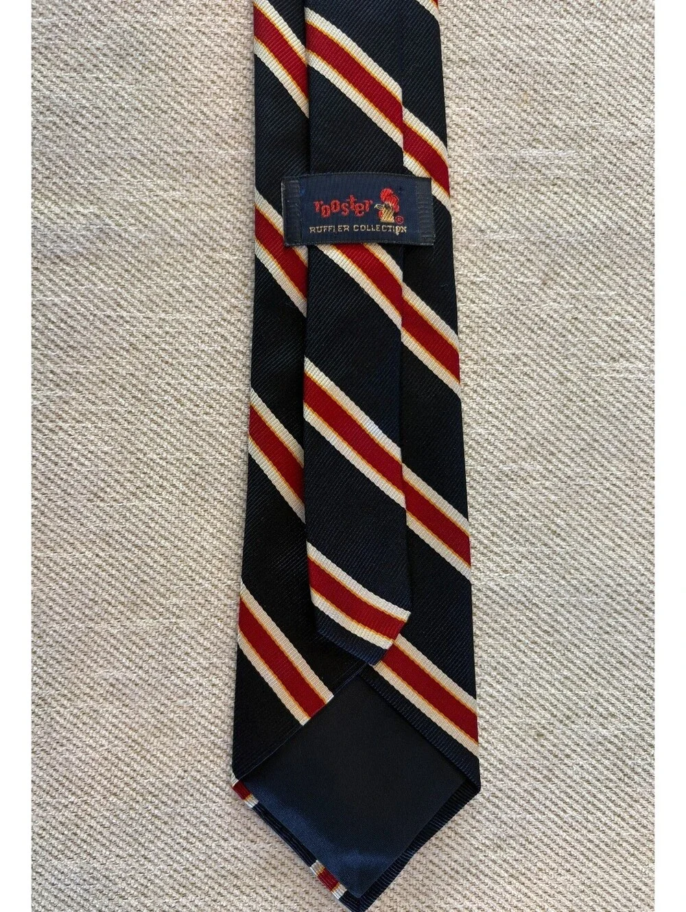 Vintage Rooster Ruffler Collection Rep Stripe Ivy League Tie - Navy, Red, Blue